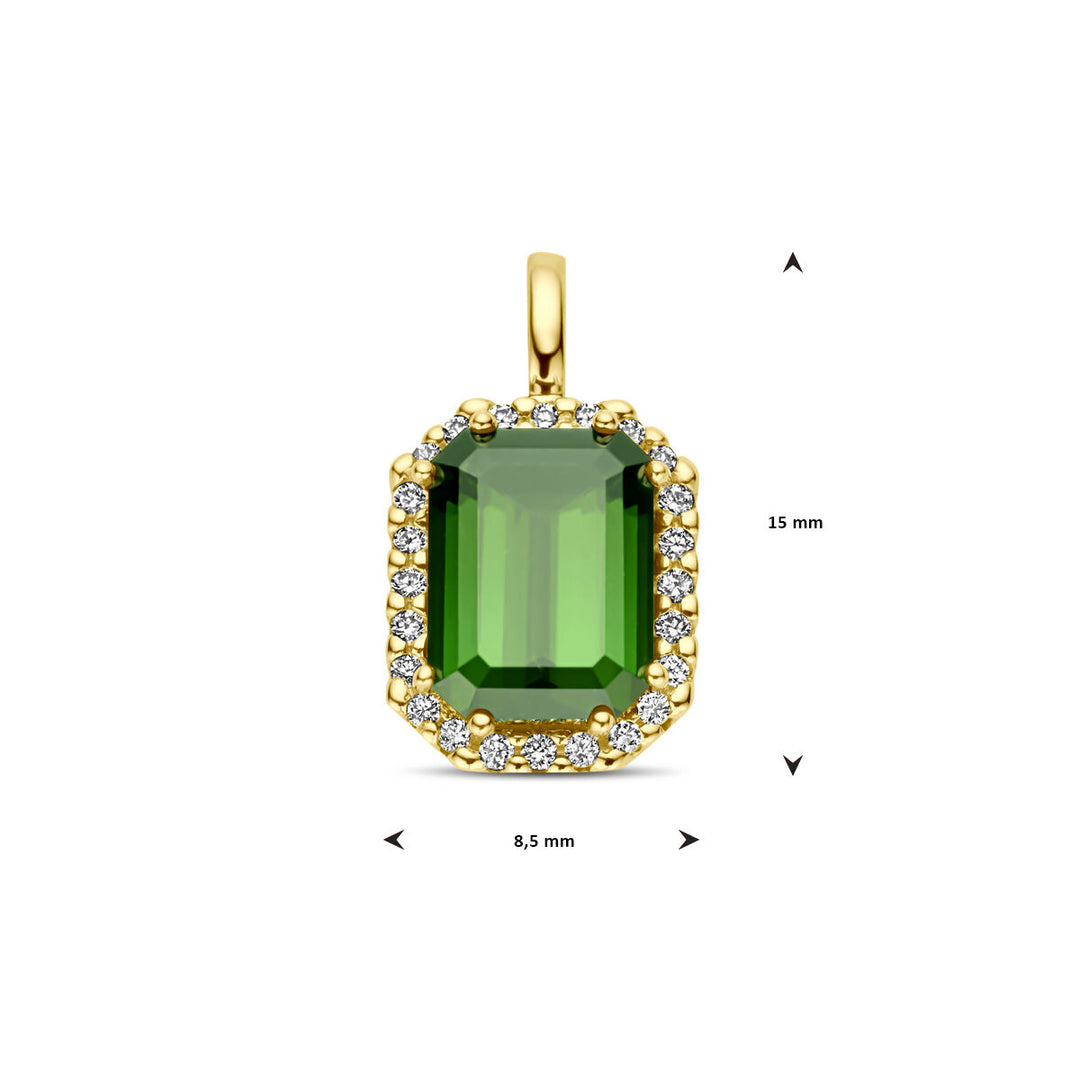 pendant green tourmaline and diamond 0.10ct h si halo 14K yellow gold