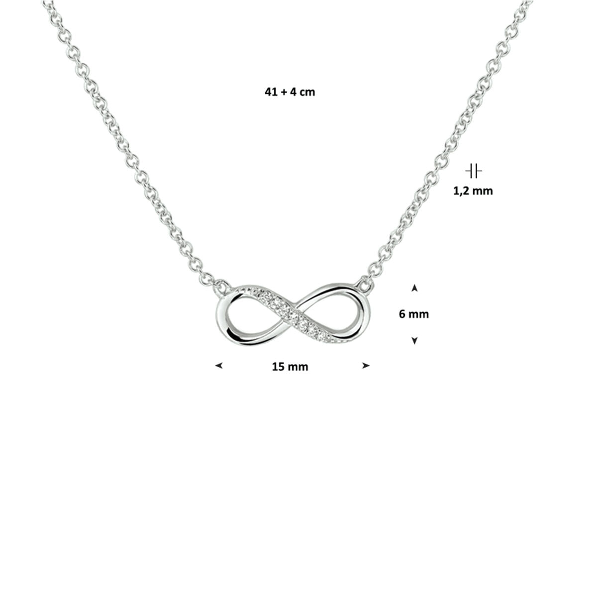 Silver necklace ladies infinity zirconia rhodium plated