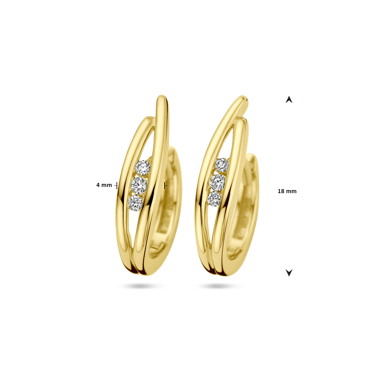 klapoorringen diamant 0.10ct (2x 0.05ct) h si 14K geelgoud