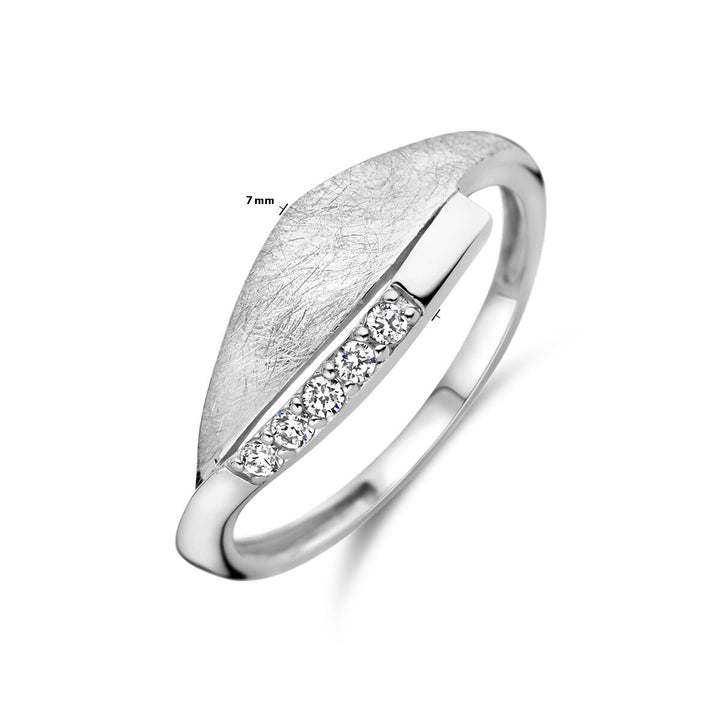 ring zirconia scratched silver rhodium plated