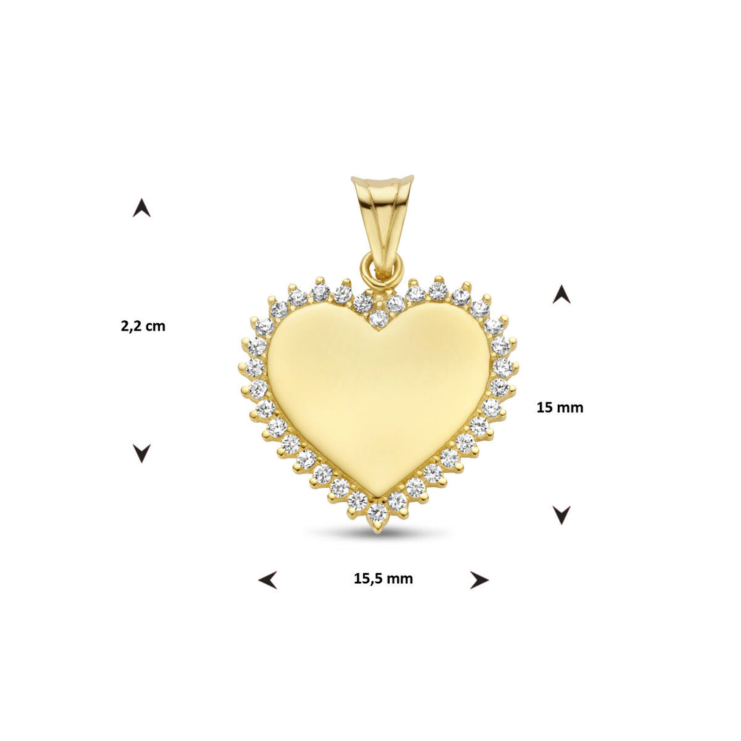 graveerhanger hart zirkonia 14K geelgoud