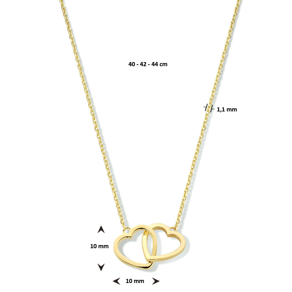 collier hartjes 40 - 42 - 44 cm 14K geelgoud