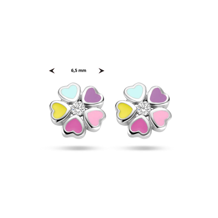 ear studs flower zirconia silver rhodium plated