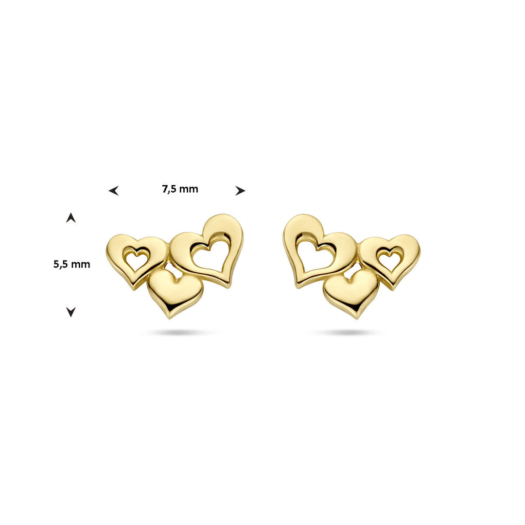 ear studs hearts 14K yellow gold