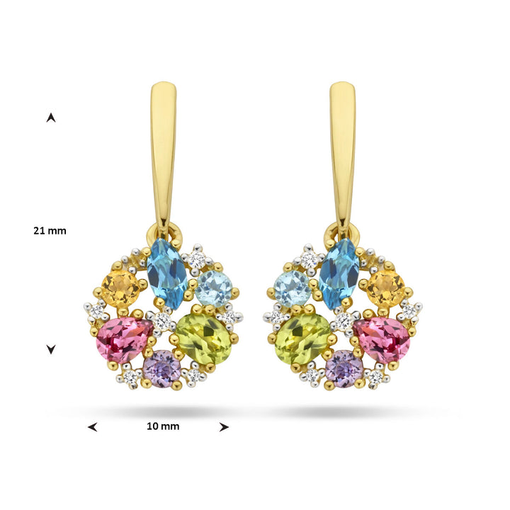 Ohrringe mit natürlichen farbigen Steinen und Diamant 0,07 ct h SI 14 K Gelbgold