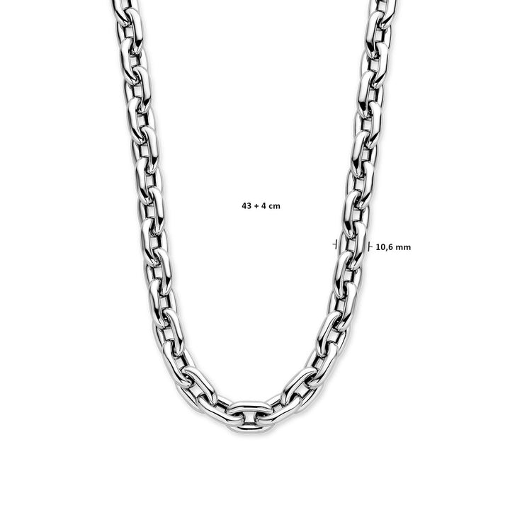 necklace paper clip round tube 10.6 mm 43 + 3 cm with large spring clasp silver rhodium plated