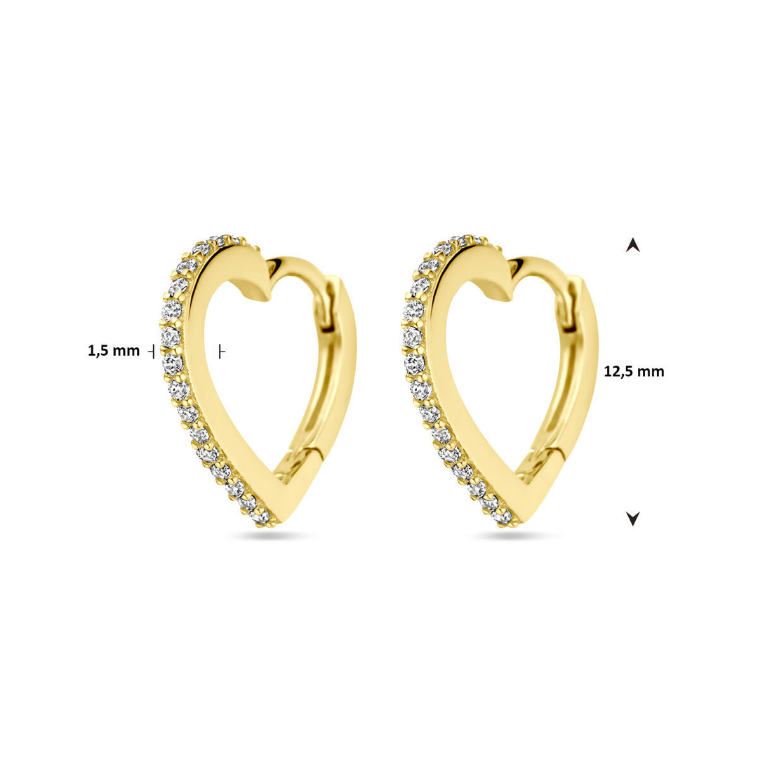 drop earrings hearts zirconia 14K yellow gold