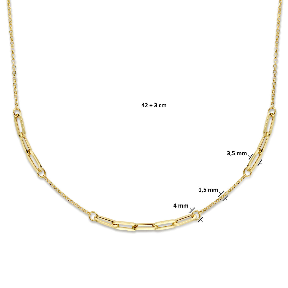 combi-collier jasseron en paperclip 3,5 mm 42 + 2 cm 14K geelgoud