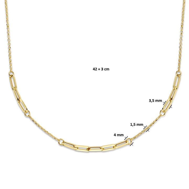combination necklace jasseron and paper clip 3.5 mm 42 + 2 cm 14K yellow gold