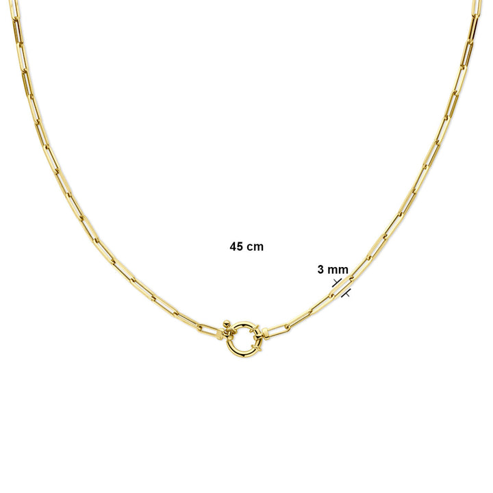 necklace paper clip square tube 3.0 mm 45 cm with large spring clasp 14K yellow gold