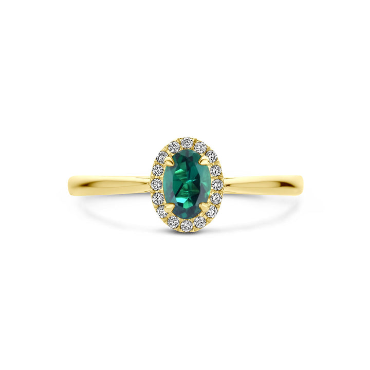 Ring Lab-grown Smaragd und Diamant 0,075 ct H Si Halo 14 K Gelbgold