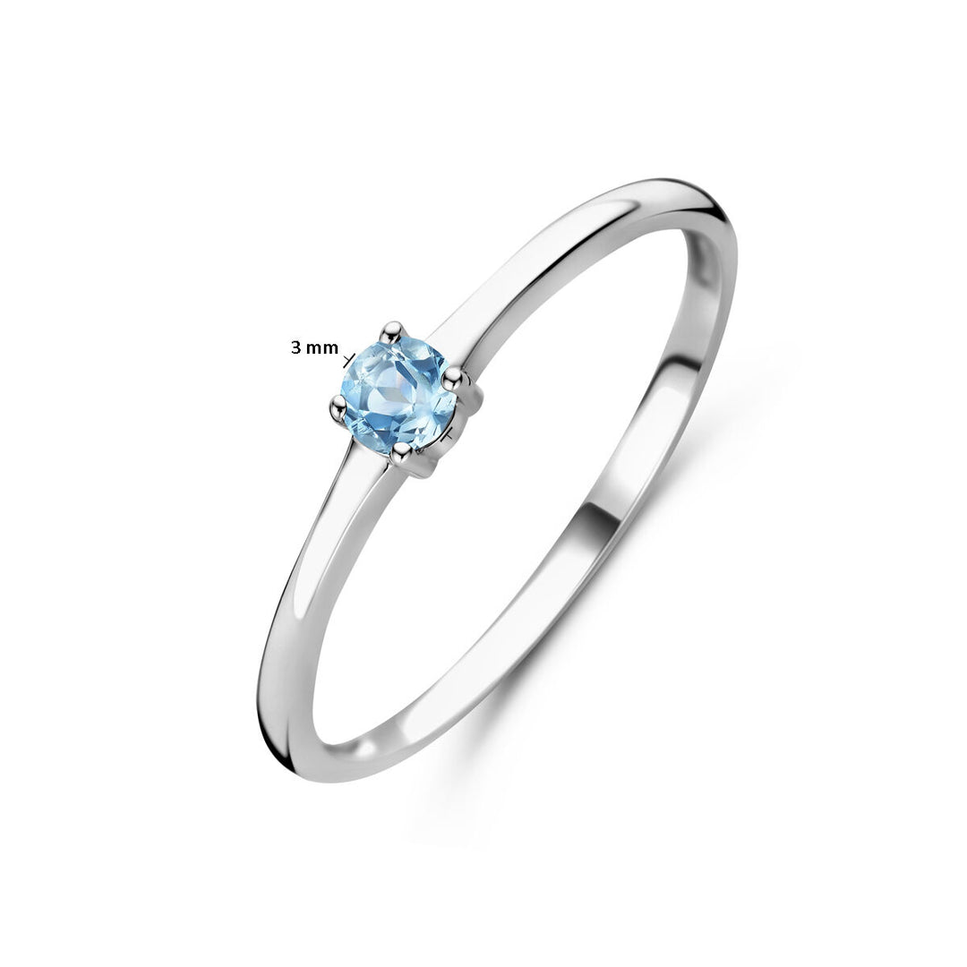 ring with birthstone aquamarine March silver rhodium plated