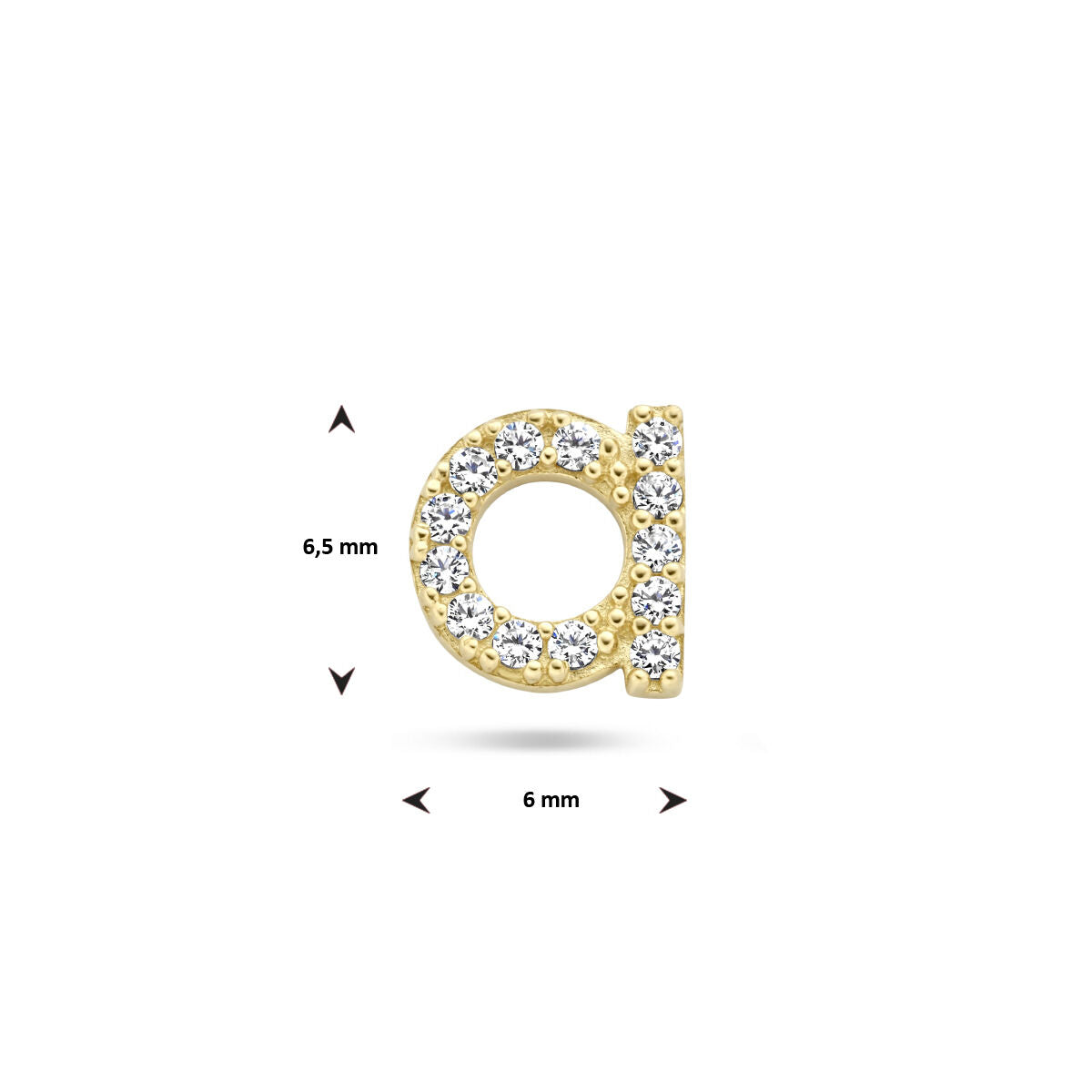 oorknop letter zirkonia per stuk zilver gerhodineerd