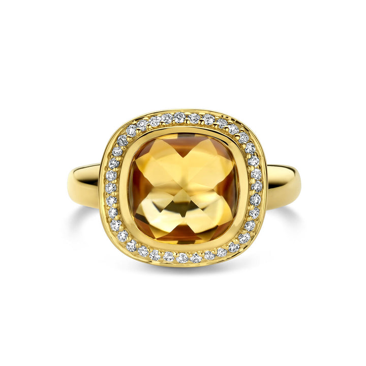 Ring Citrin und Diamant 0,20 ct H Si Halo 14 K Gelbgold