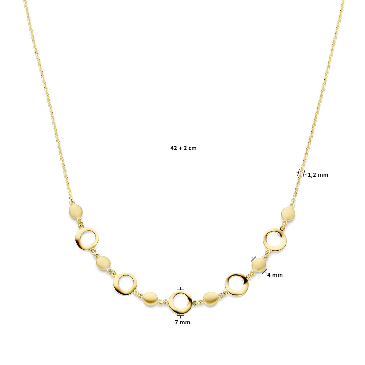 necklace 42 + 2 cm poly/matt 14K yellow gold