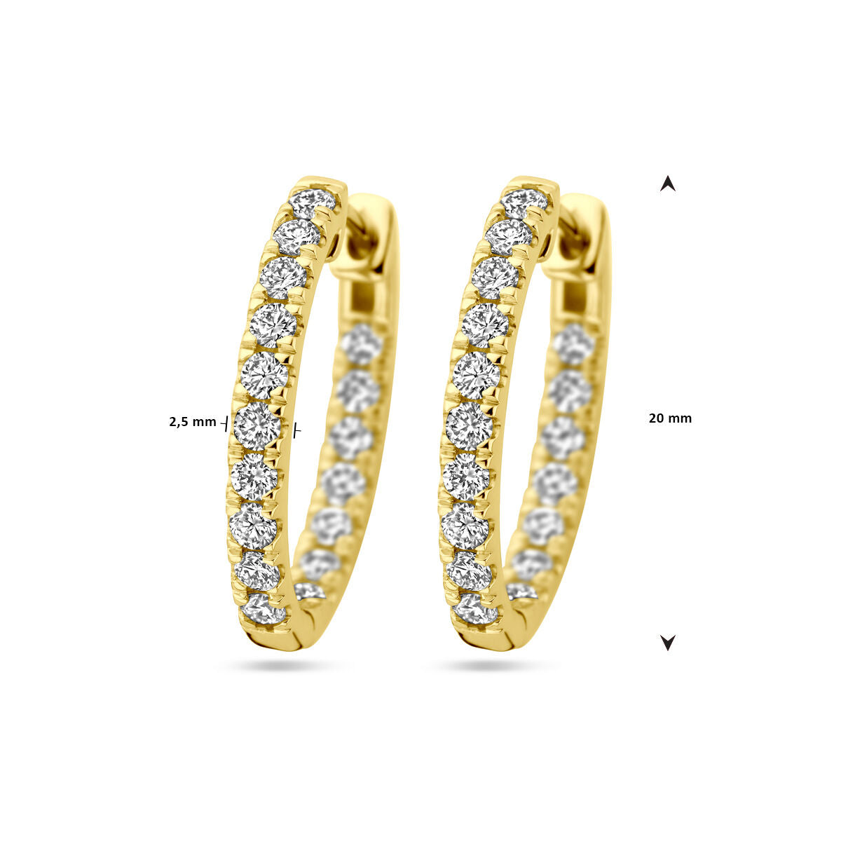 klapoorringen lab grown diamant 0.96ct (2x 0.48ct) h si 14K geelgoud