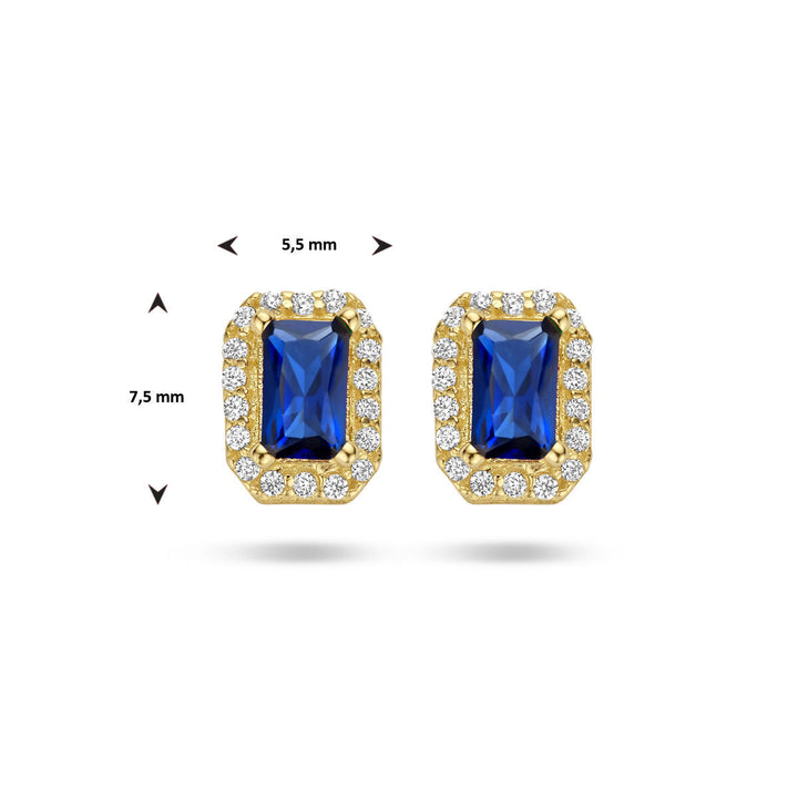 ear studs synth. sapphire and zirconia halo 14K yellow gold