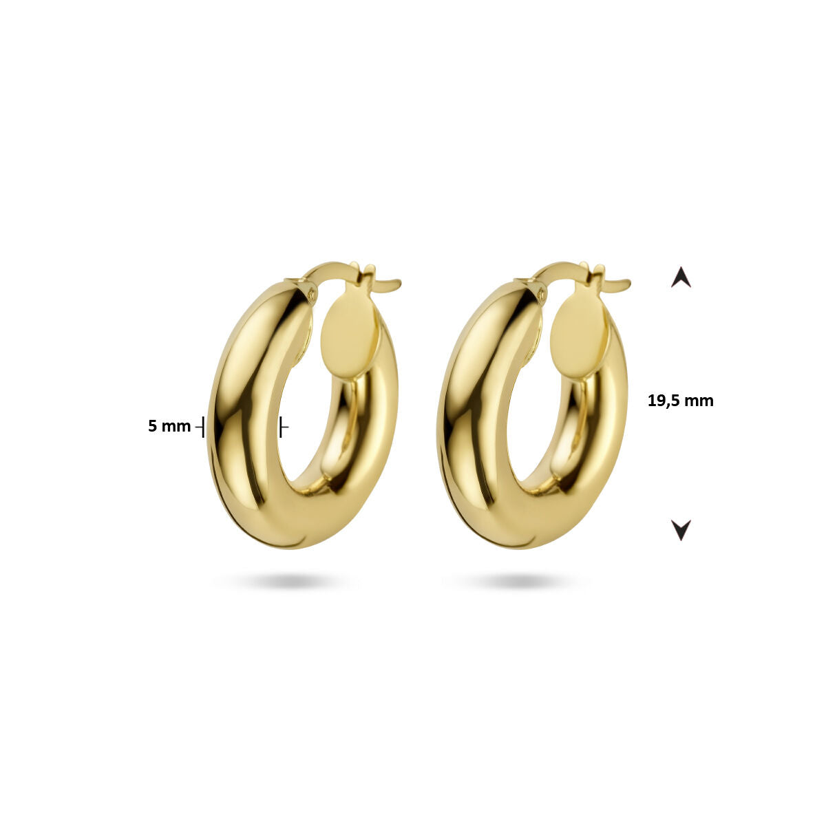oorringen 5,0 mm ronde buis 14K geelgoud
