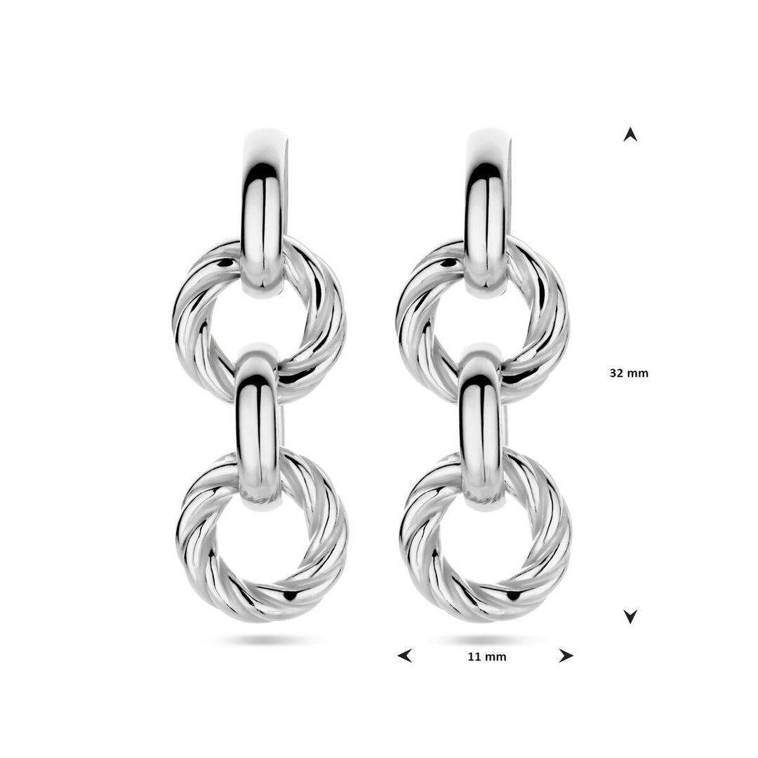 earrings circles twisted silver rhodium plated