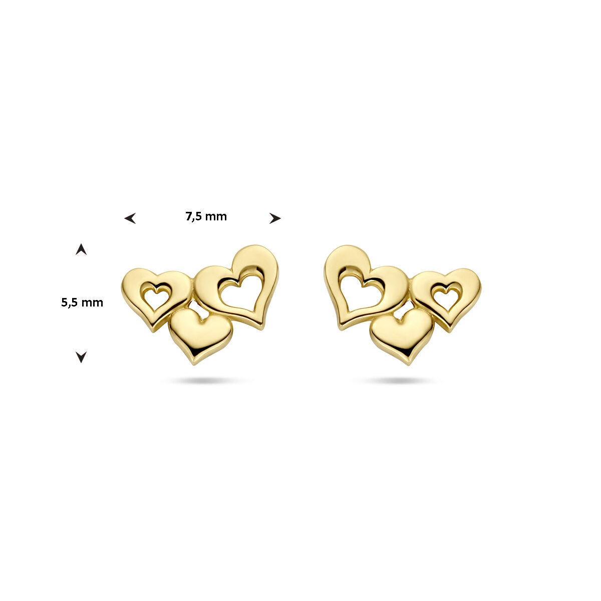 oorknoppen hartjes 14K geelgoud