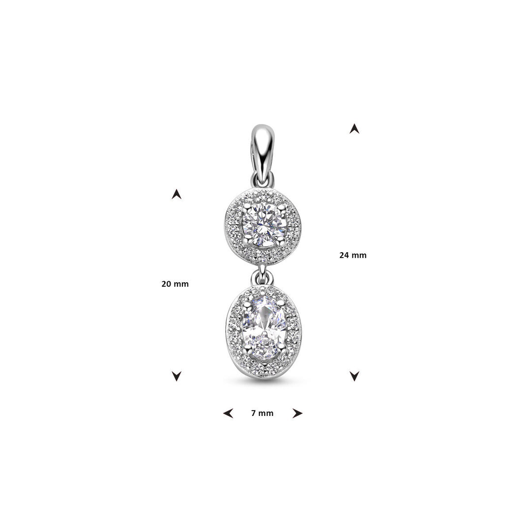 pendant zirconia halo silver rhodium plated