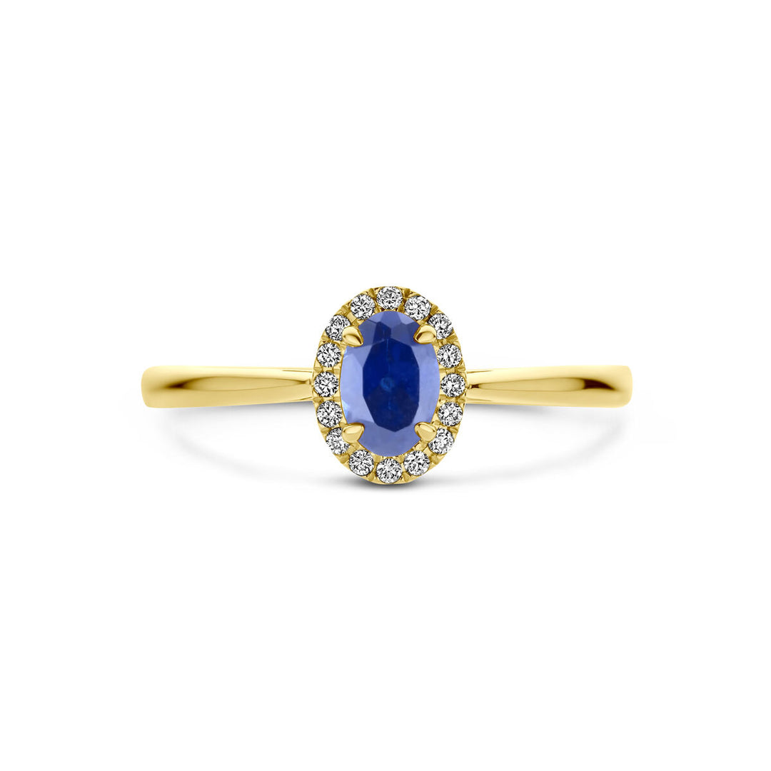 Ring Lab-grown Saphir und Diamant 0,075 ct H Si Halo 14 K Gelbgold