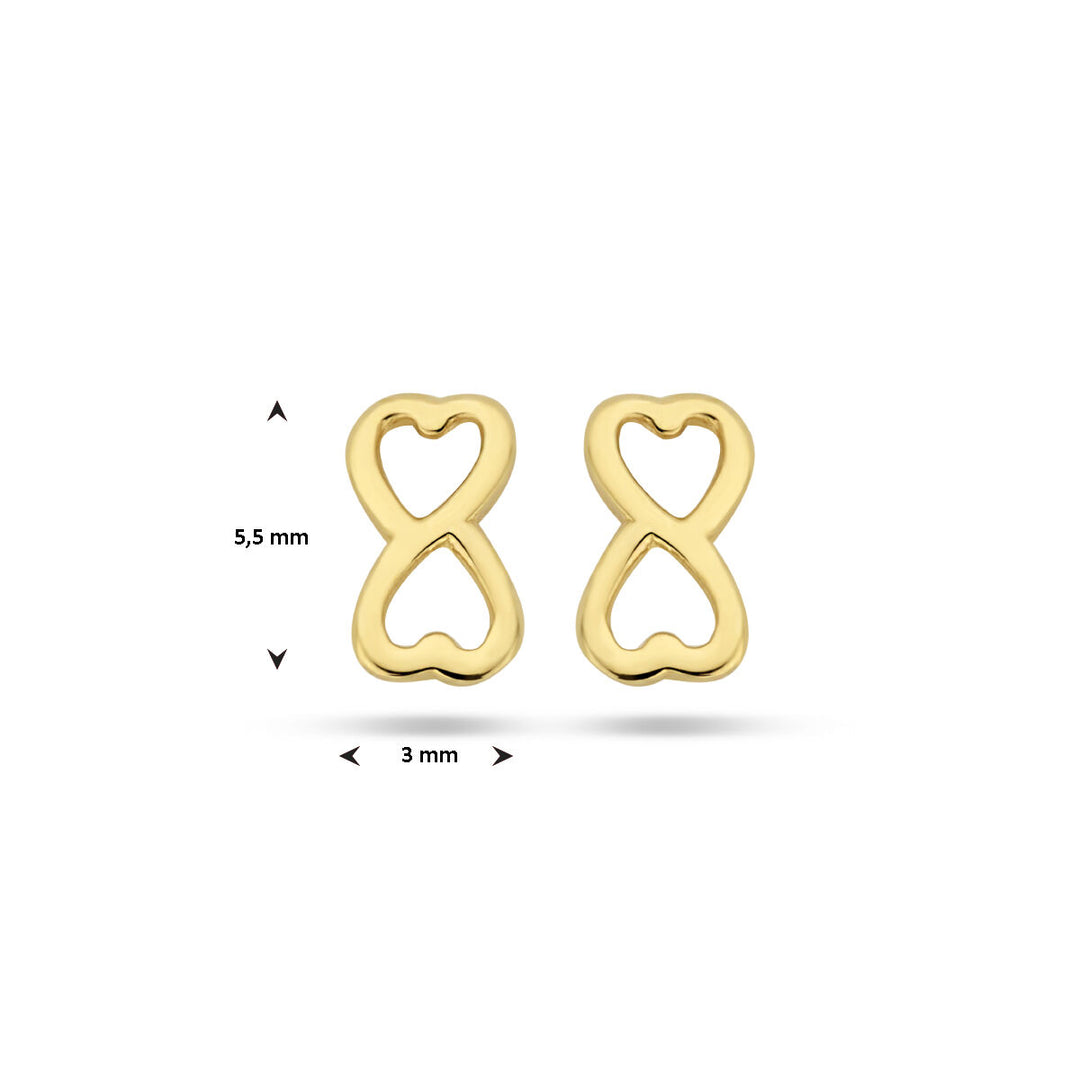 ear studs heart and infinity 14K yellow gold