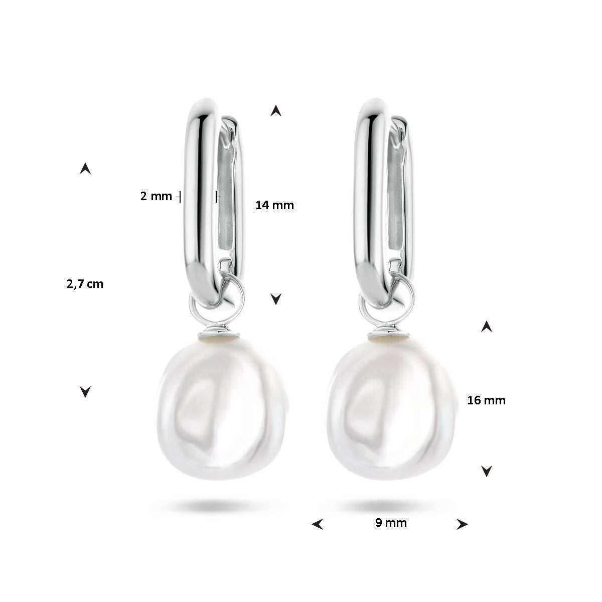 oorringen paperclip barok parel zilver gerhodineerd