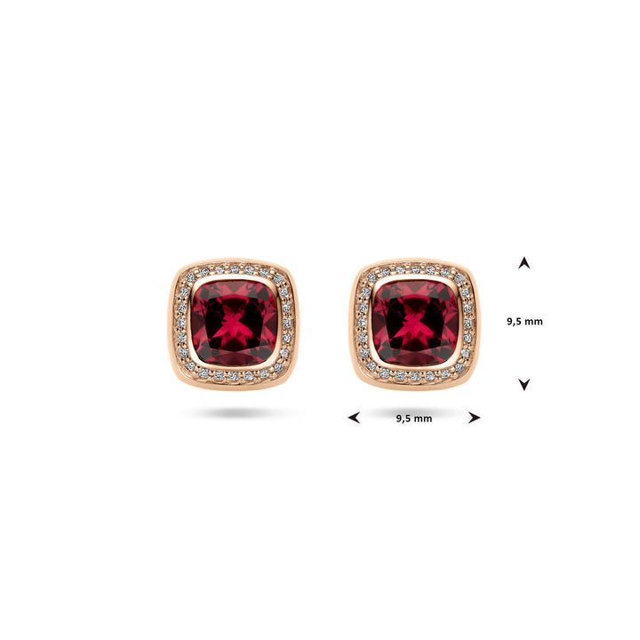 ear studs pink rhodolite and diamond 0.15ct (2x 0.075ct) h si halo 14K rose gold