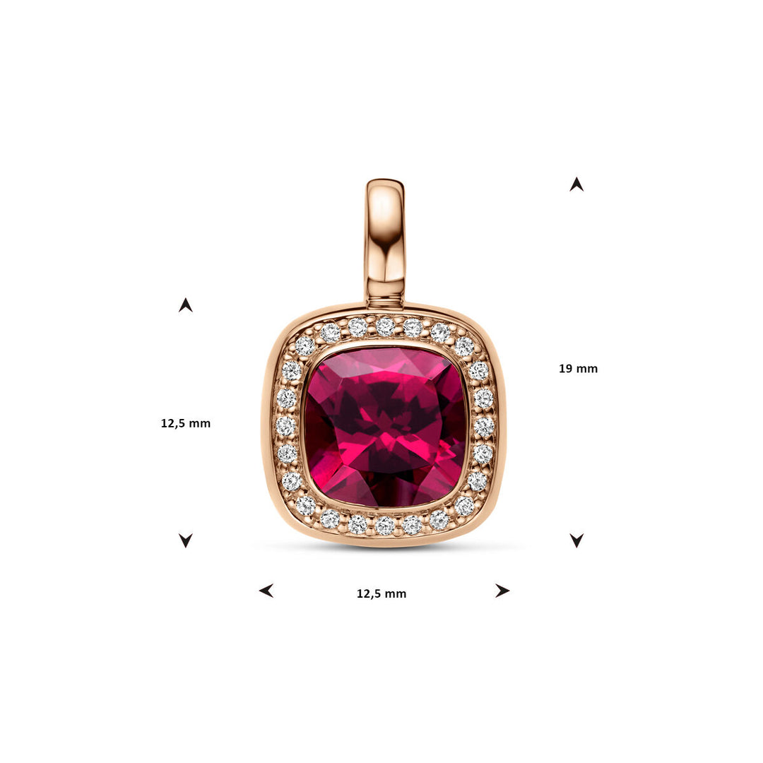 pendant pink rhodolite and diamond 0.14ct h si halo 14K rose gold