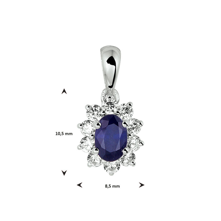 pendant sapphire and zirconia halo 14K white gold