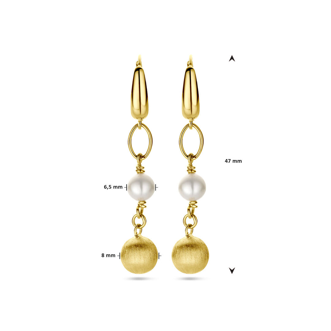 earrings ball and pearl poly/matte brisur hook 14K yellow gold