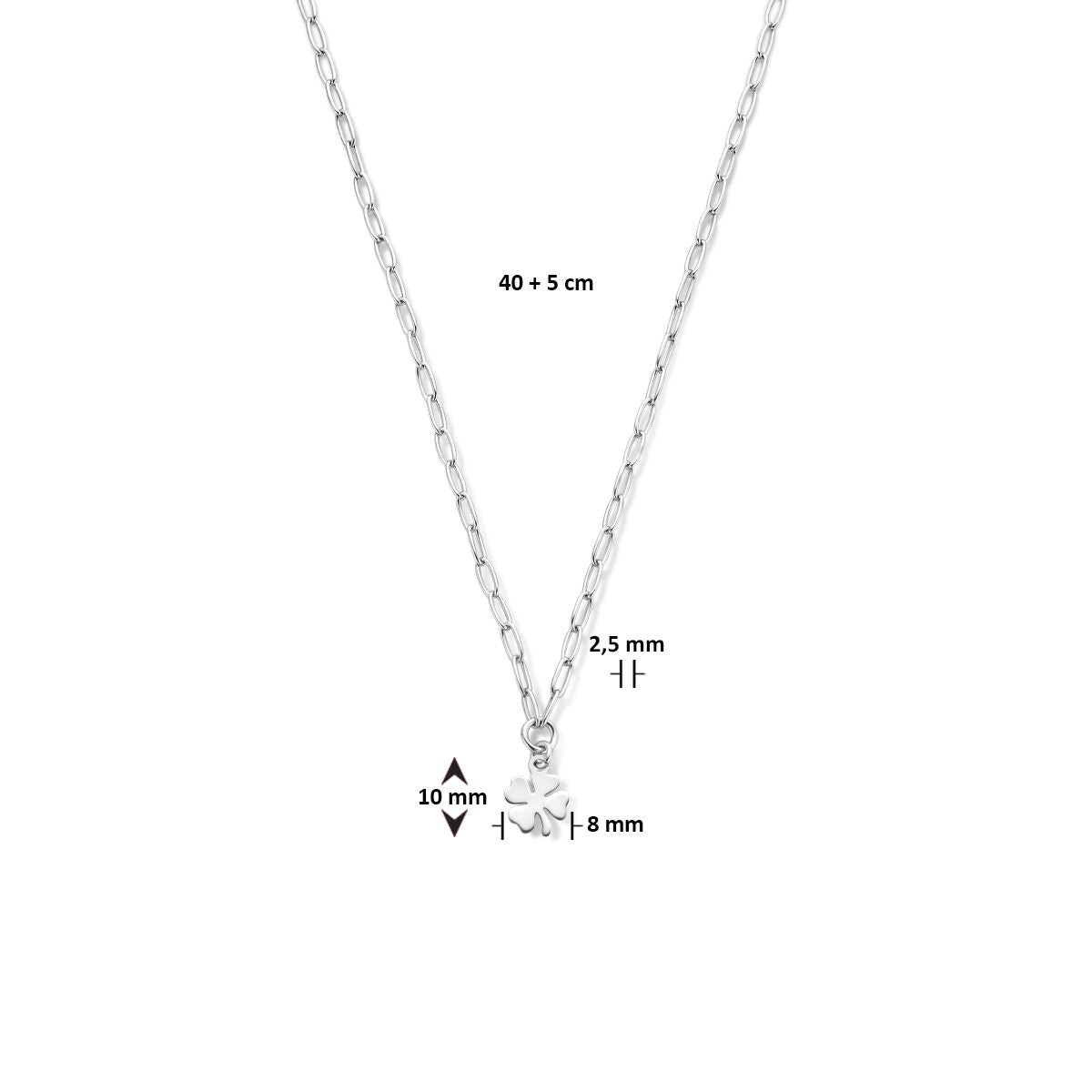 necklace clover 40 + 5 cm silver rhodium plated