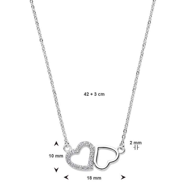 necklace hearts zirconia 42 + 3 cm silver rhodium plated