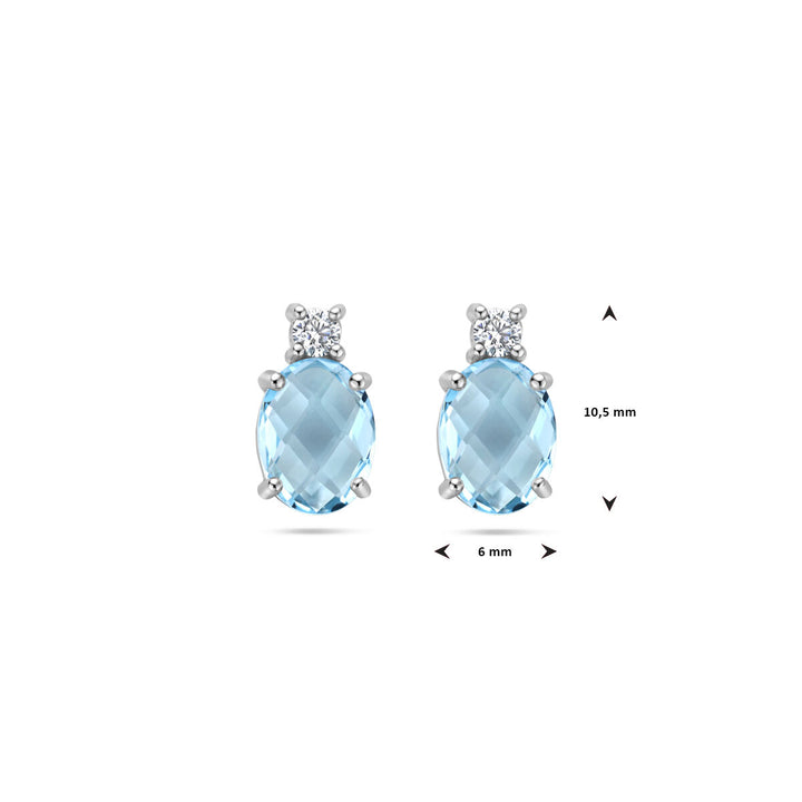 ear studs blue topaz and zirconia silver rhodium plated