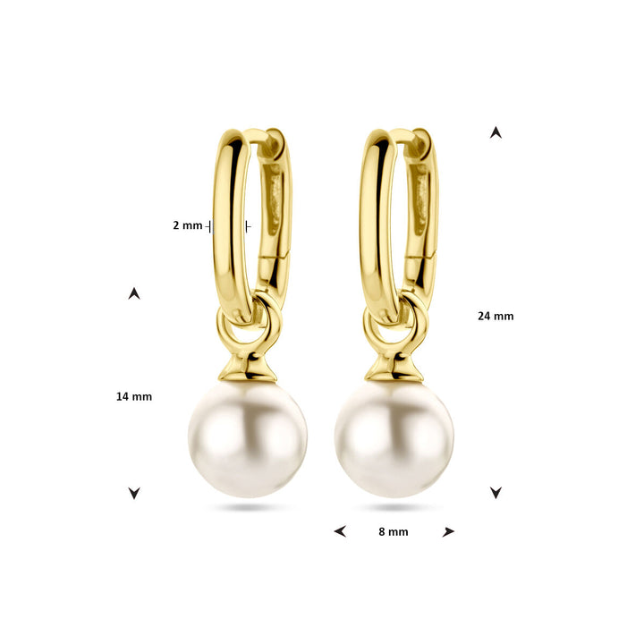 earrings synth. pearl 1 micron silver gold plated (yellow)