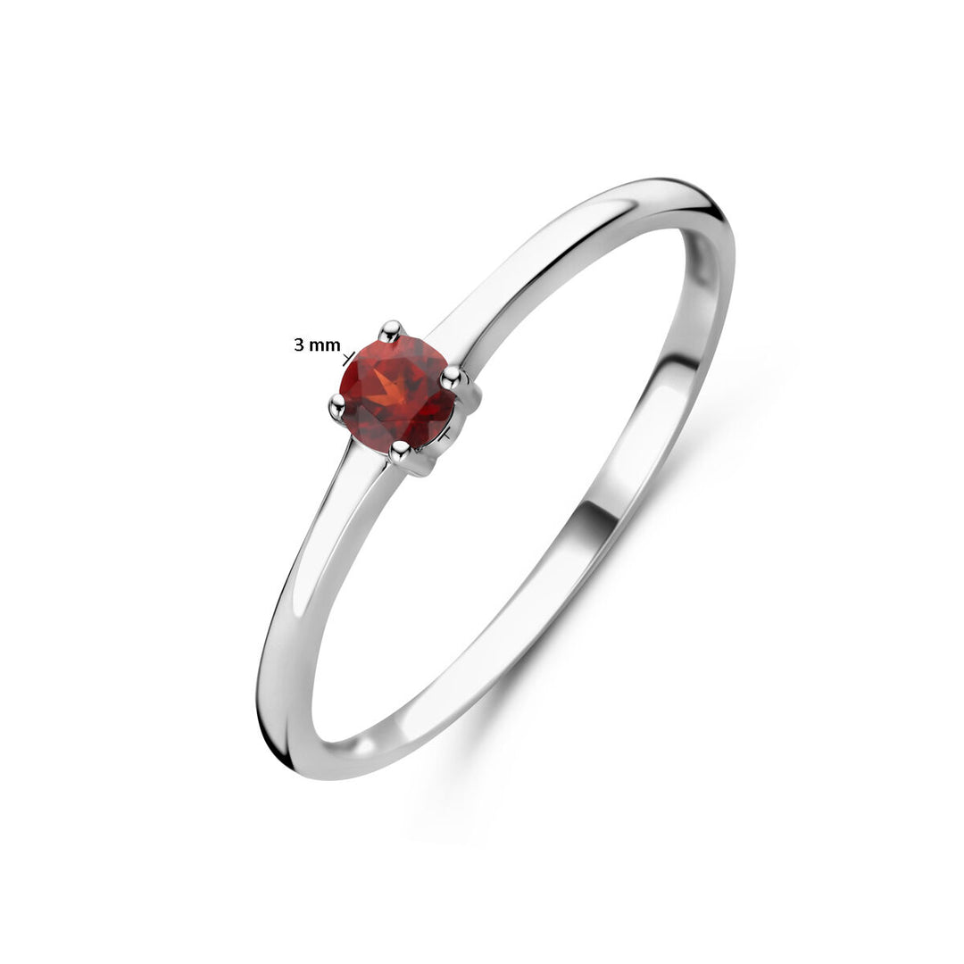 ring with birthstone garnet January silver rhodium plated