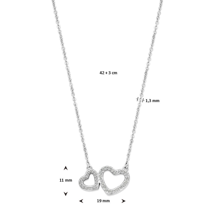 Silver necklace ladies hearts zirconia rhodium plated
