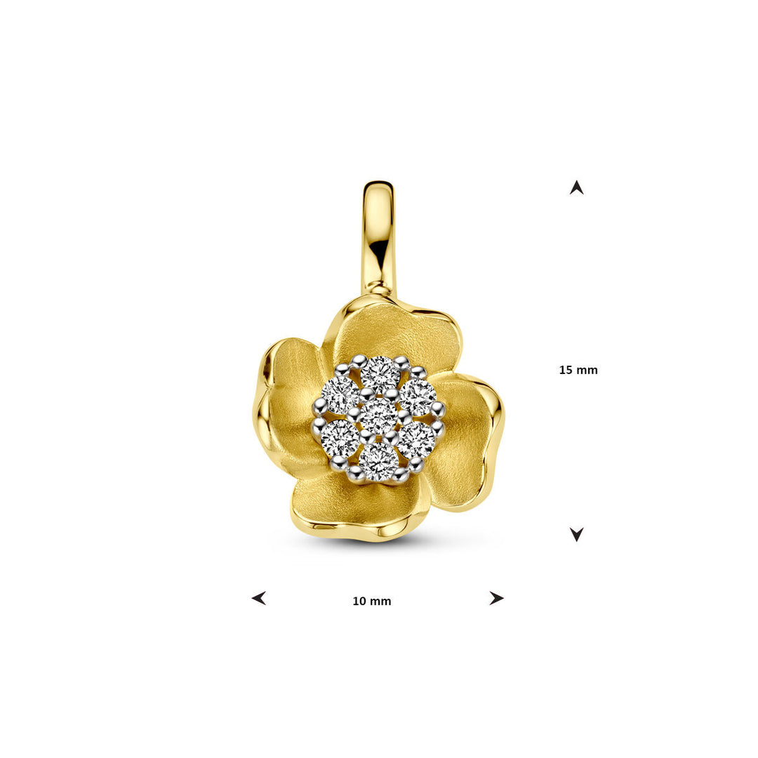 hanger bloem en diamant 0.11ct h si 14K bicolor goud geel/wit