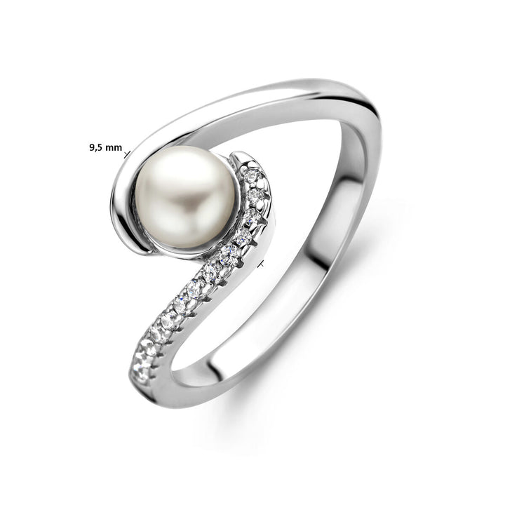 ring zirconia and pearl silver rhodium plated