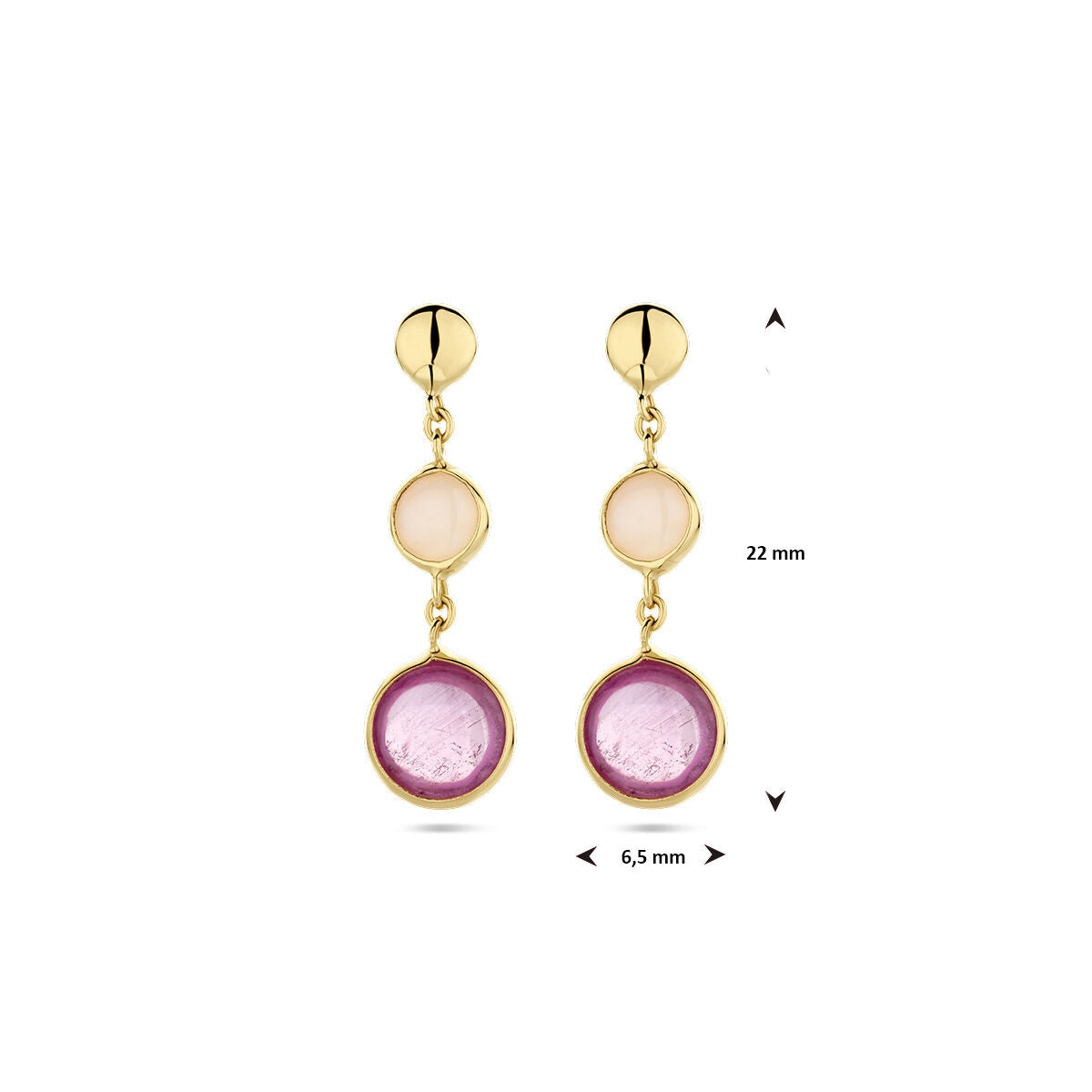 oorhangers roze robijn en roze opaal 14K geelgoud