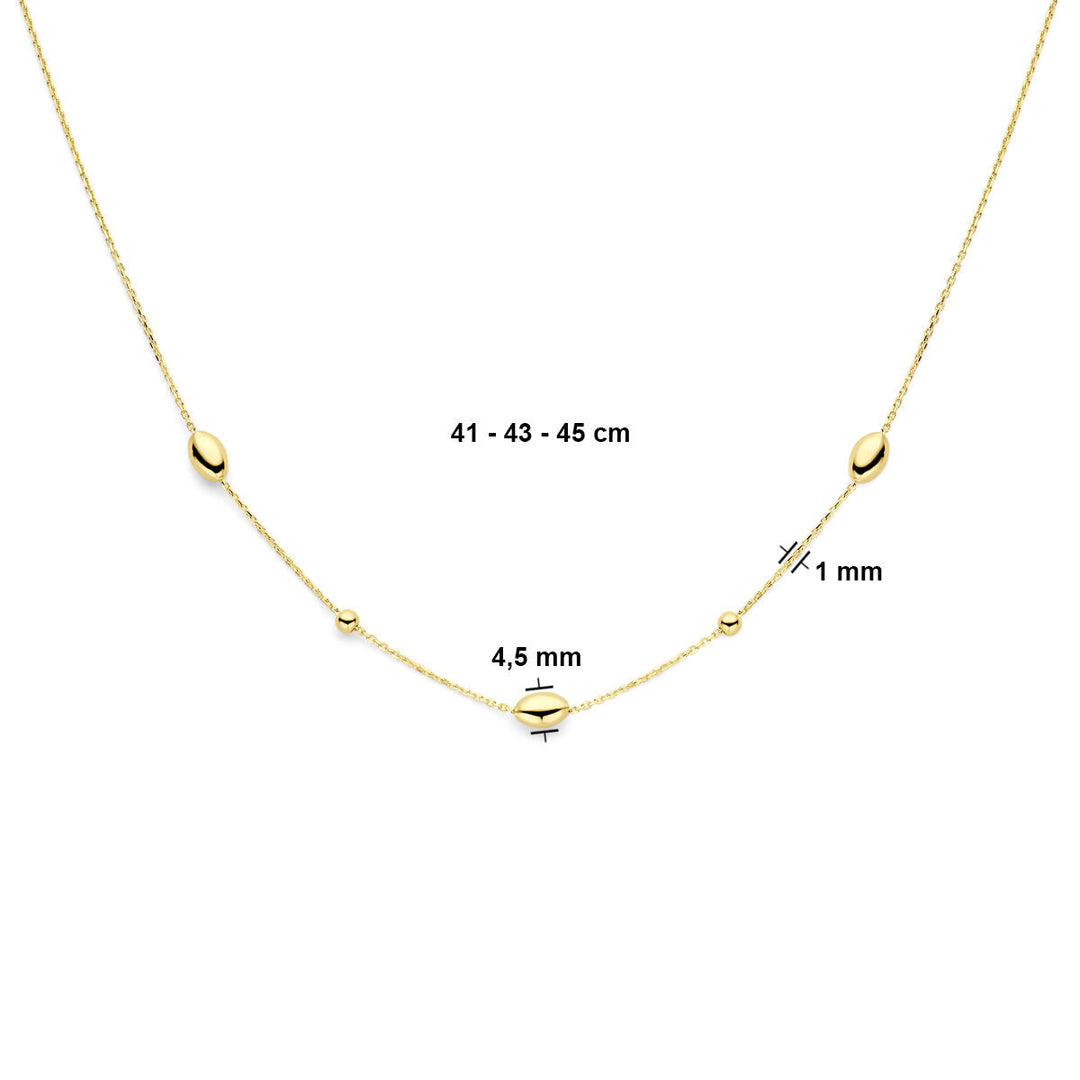 Gold ladies necklace ovals and balls 14K