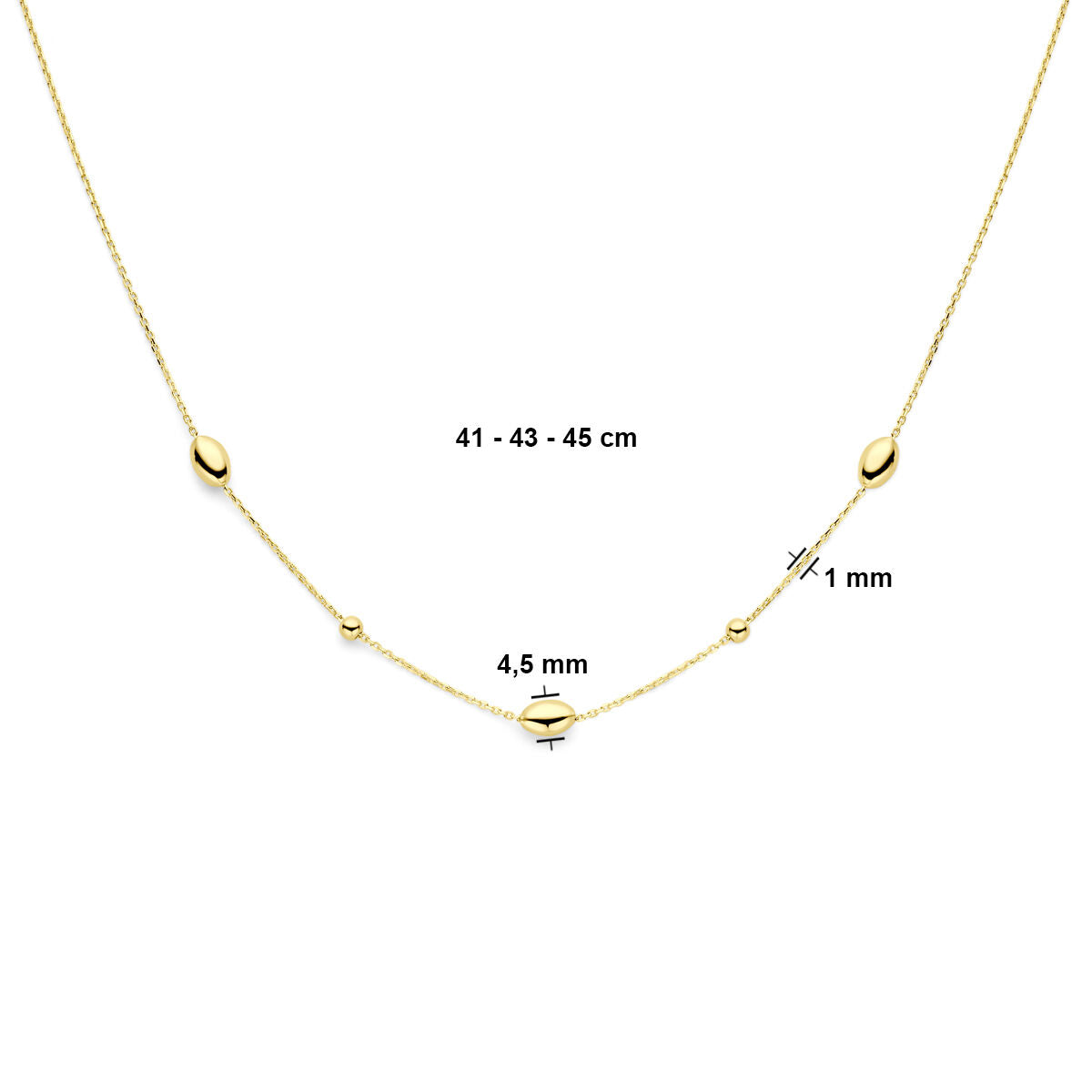 Gouden dames ketting ovaaltjes en bolletjes 14K