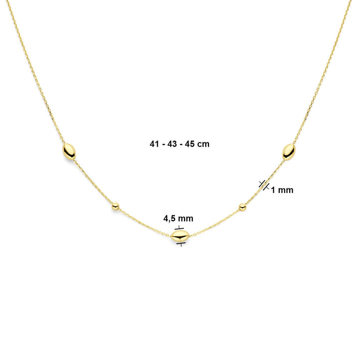 Gold ladies necklace ovals and balls 14K
