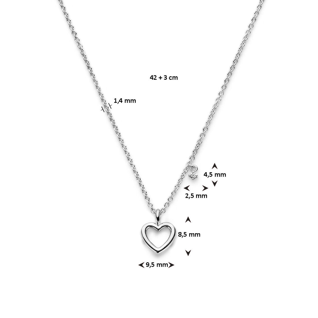necklace heart and diamond 0.015ct j p1 silver rhodium plated