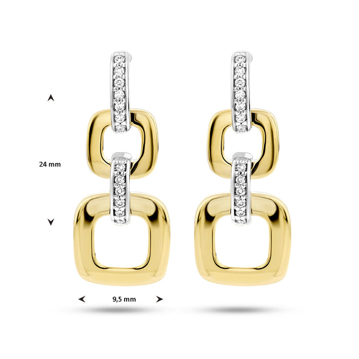 oorhangers schakel diamant 0.11ct (2x 0.055ct) h si 14K bicolor goud geel/wit