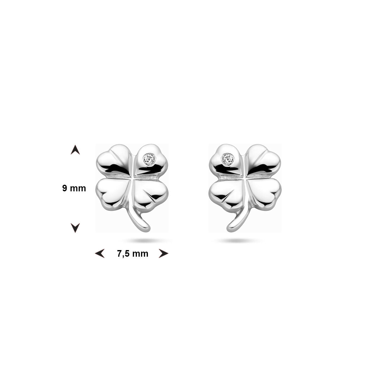 clover ear studs zirconia silver rhodium plated