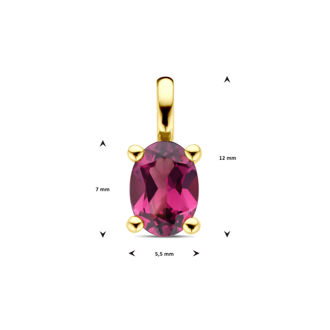 pendant pink rhodolite 14K yellow gold