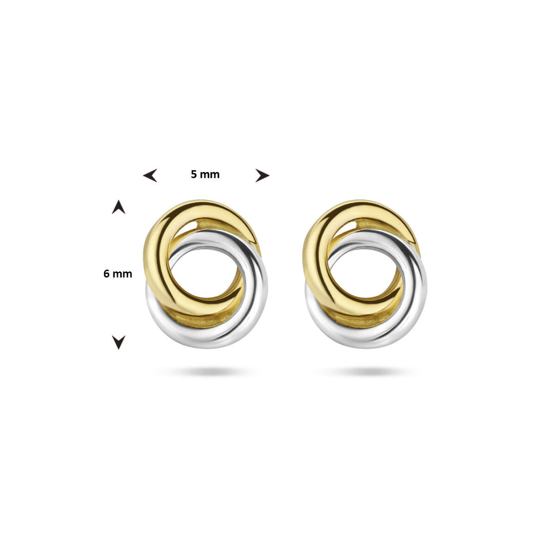 round earrings, bicolor, stamped in 14K yellow gold
