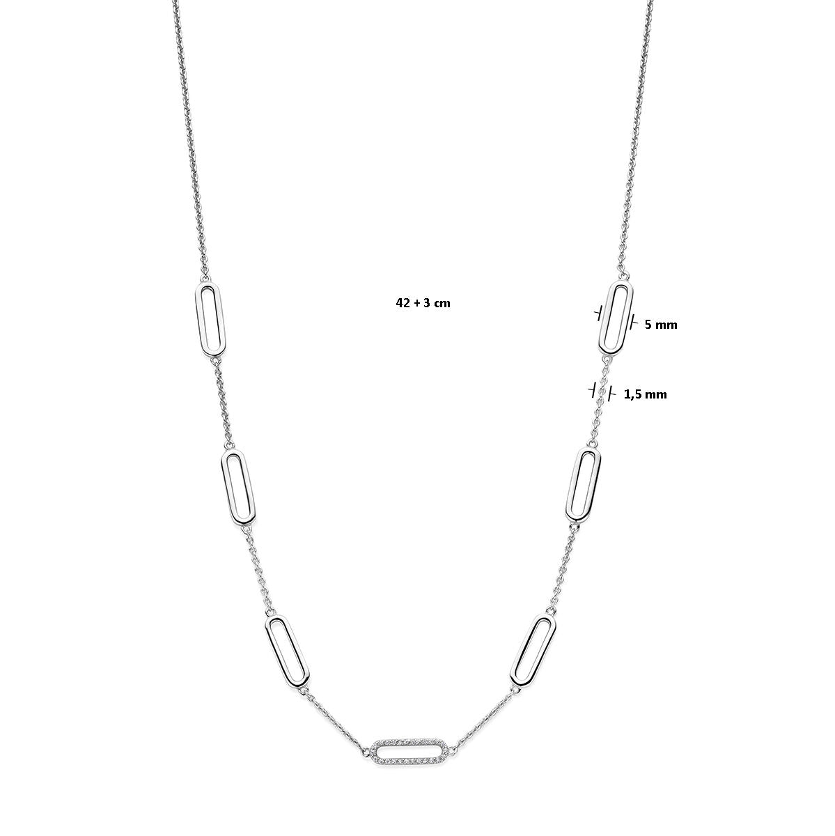 De Van der Kooij Collectie collier zirkonia is een gerhodineerde zilveren ketting van 42 + 3 cm, voorzien van zes gelijkmatig verdeelde ovale schakels van 15 x 5 mm.